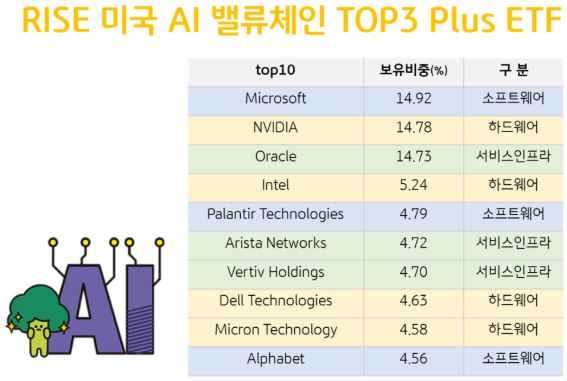 RISE 미국 AI밸류체인 TOP3 PLUS ETF 포트폴리오